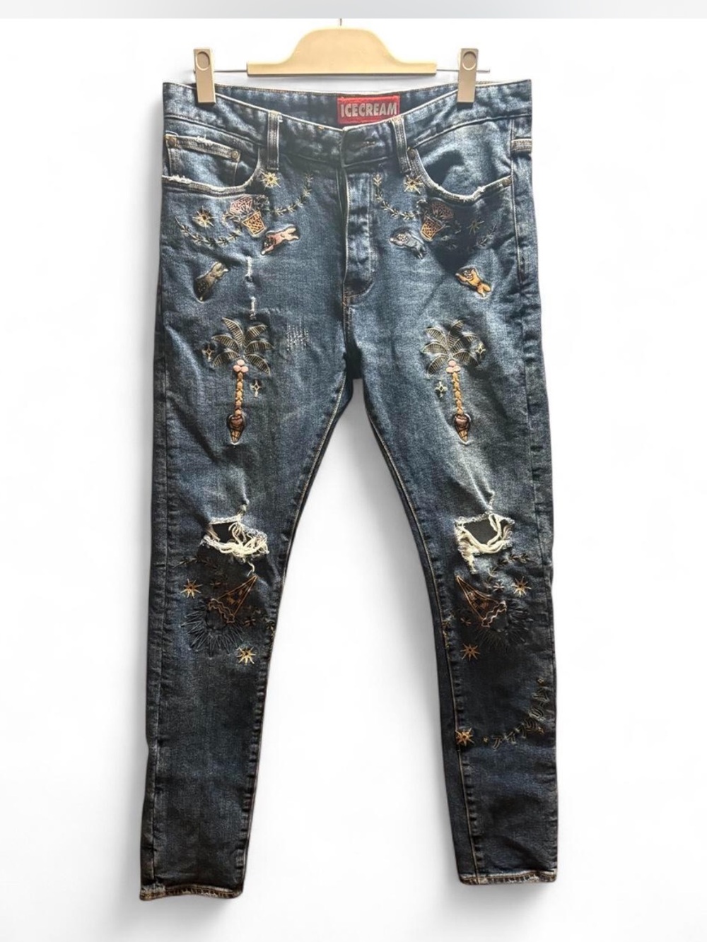 "Billionaire Boys Club
ICECREAM 'The Drums'
Embroidered Distressed Denim
Jeans"